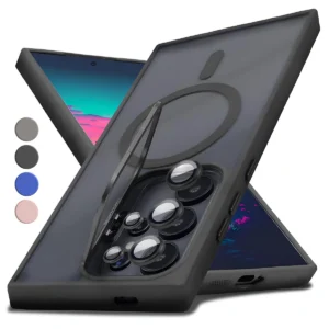 3GIVE Multifunctional hidden Metalic bracket shockproof magnetic transparent protective casing that comes with 5 Camera Lens Glass Protectors and Supports Magsafe Charging